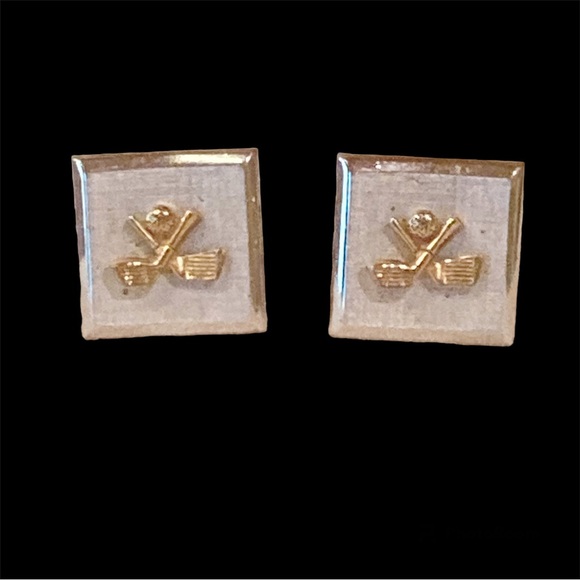 SWANK Other - Vintage Swank Golf Cufflinks Square Satin Finish Silver Tone 1960s Rare Signed